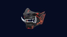 Japanese mask mask, game-ready, pbr, lowpoly, scifi, sci-fi, gameready