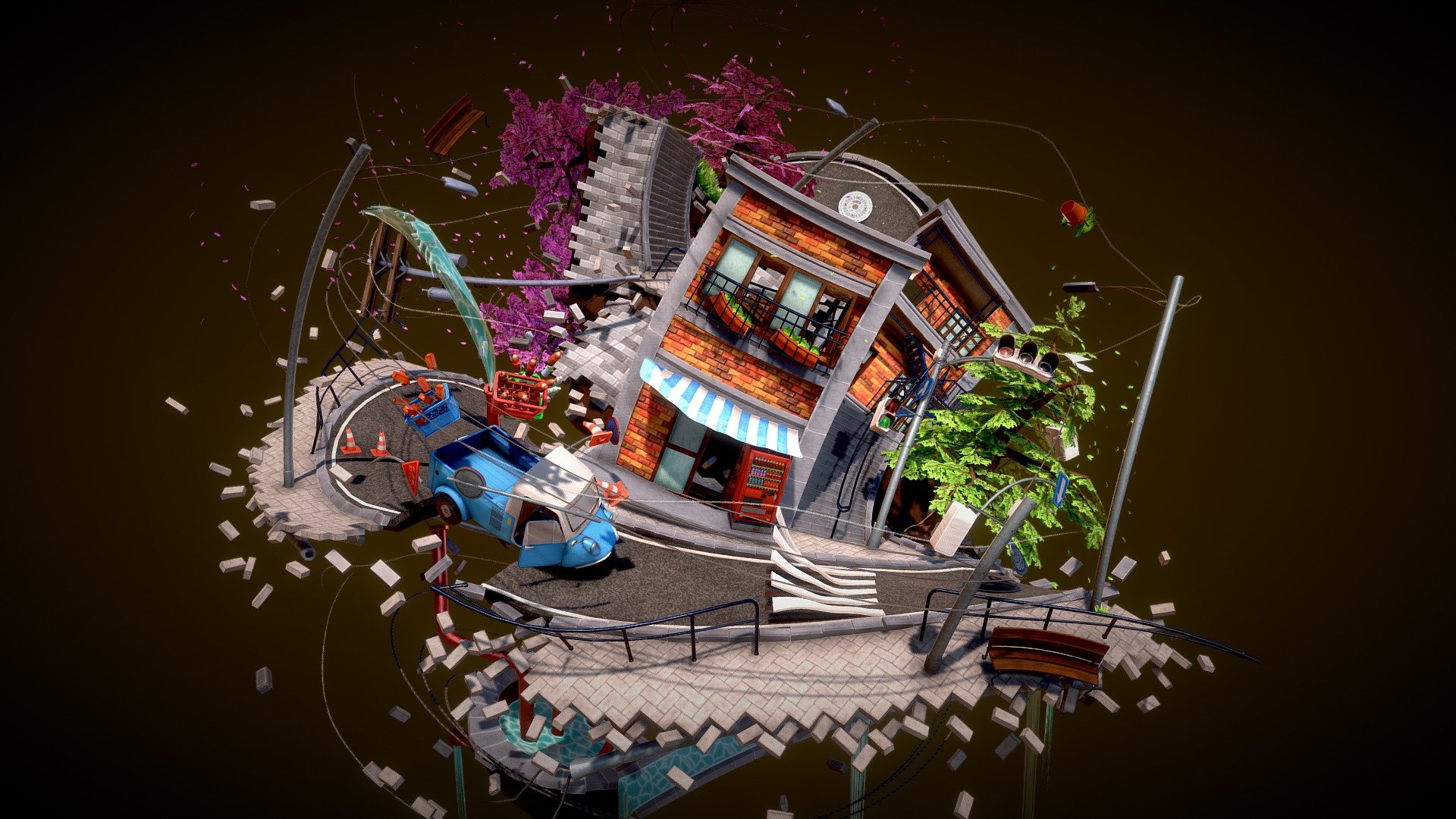 Step into a chaotic 3D japanese diorama! Every inch of this miniature world is filled with details just waiting to be discovered. Get ready to lose yourself in the madness! - Collapse In The Japanese Diorama - 3D model by kephas3d 3d model