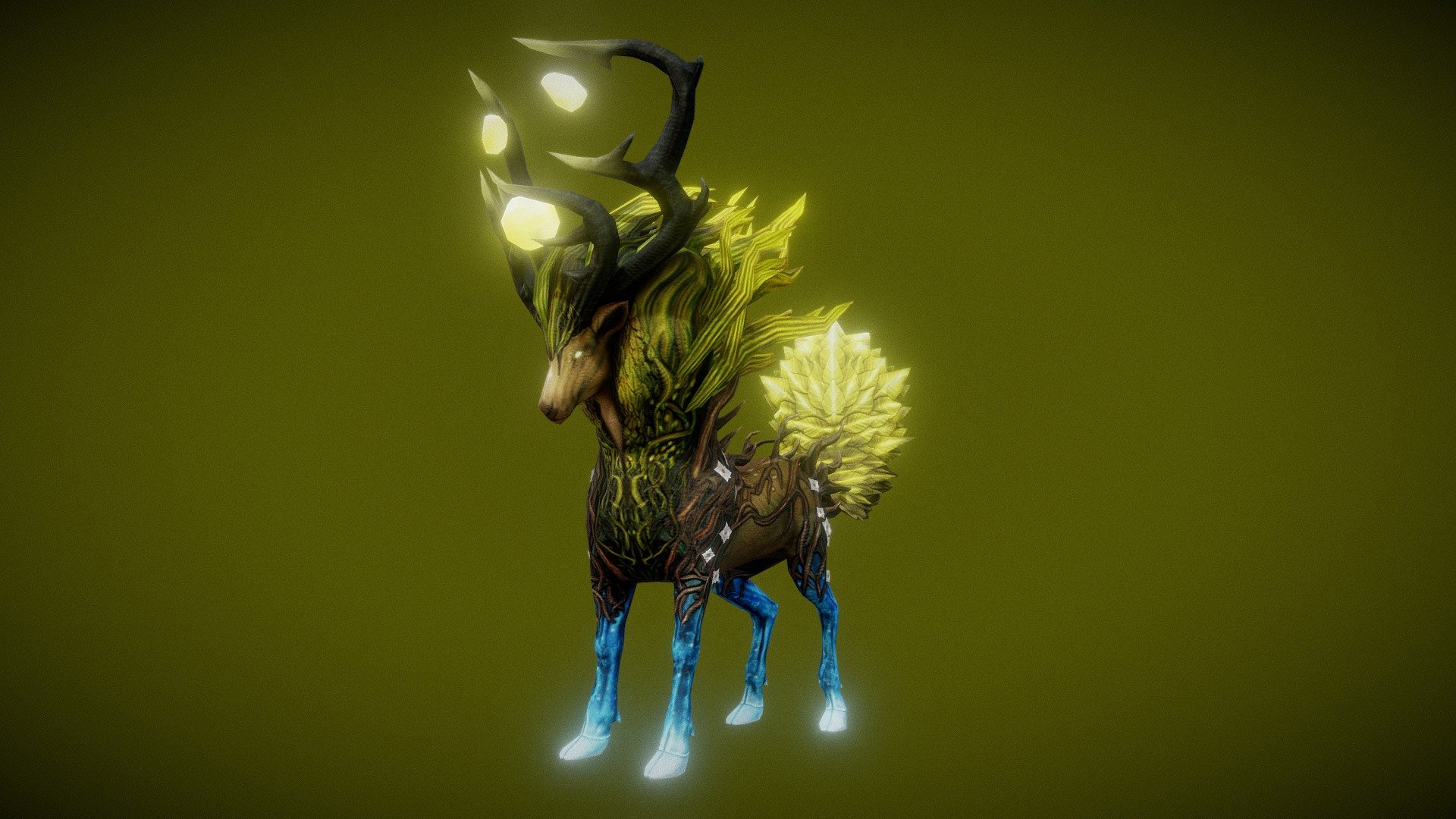 Lowpoly model of Azure stage ,a magistic creature from the depths of of the forest,. The model use the same texture and material, Blender, Substance Painter - Azure stage - Buy Royalty Free 3D model by Luna Studio (@StudioLuna) 3d model