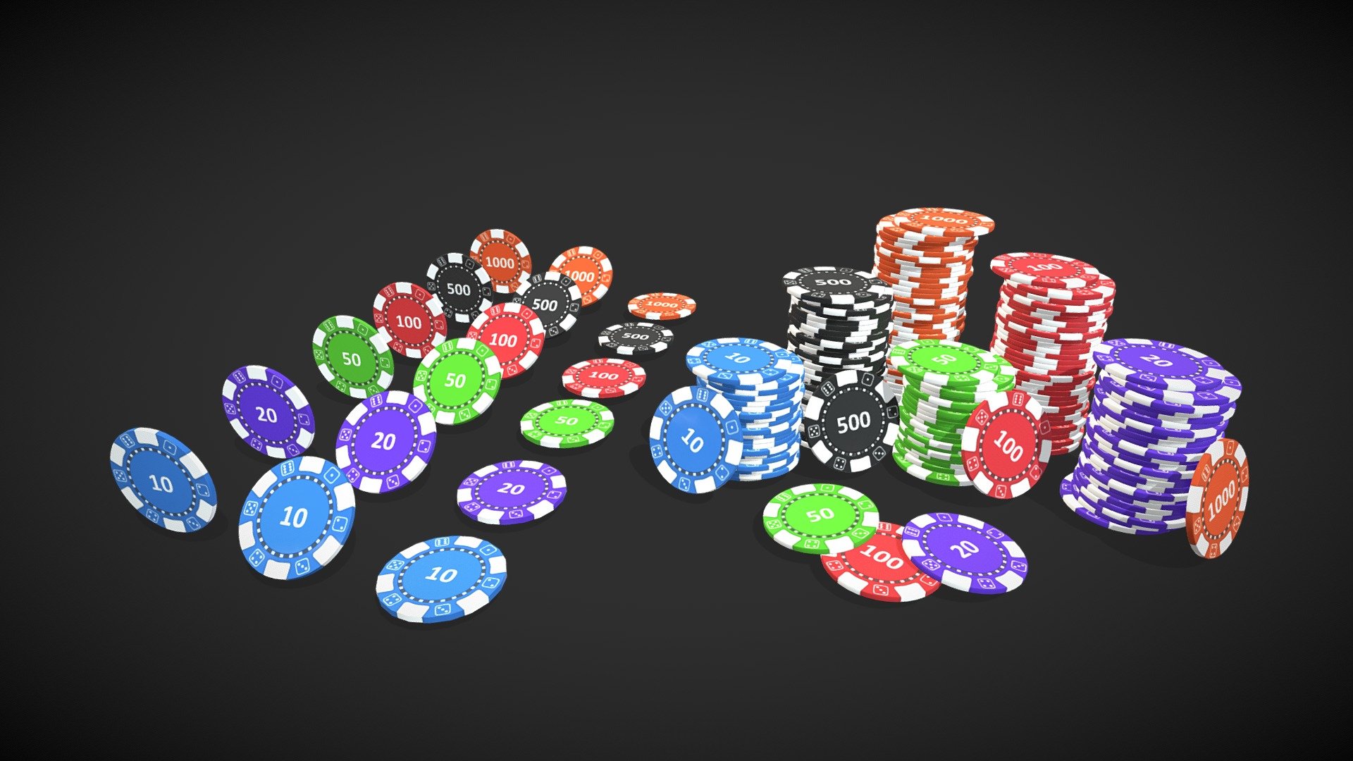 Features:- 
- This model is accurately sized to match the real object. 
- 3 Levels of LODs 
- Objects are grouped and named according to their real purpose.
- Clean and optimized topology is used for maximum polygon efficiency.
- All textures and materials are tailored and applied for high quality render results. 
- All objects have fully unwrapped UVs 
- No extra plugins are needed for this model.
- Lights and cameras are not included in the scenes.

Specifications:-
- Level 1 LOD chip consists of 520 Faces and 960 Tris,
   Level 2 LOD chip consists of 440 Faces and 800 Tris,
   Level 3 LOD chip consists of 220 Faces and 400 Tris
- Chip diameter: 3,9 cm
- Chip height: 0,215 cm
- Units: Centimeters
- BaseColor Map PNG format and 8192 x 8192 px
   Normal Map PNG format and 4096 x 4096 px - Poker Chips Stack Lowpoly Model (3 LODs) - Buy Royalty Free 3D model by srikanthsamba 3d model
