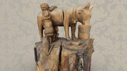Melkszene cow, carving, milking, vienna-3d, vienna-heritage, milker, volkskundemuseum