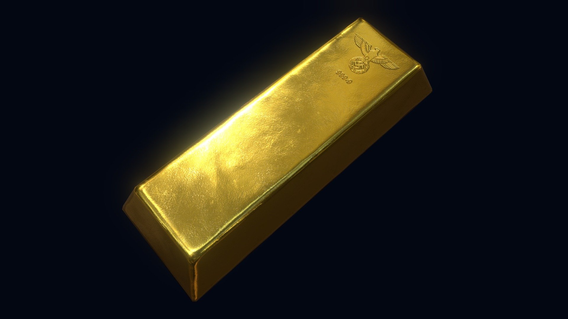 Nazi gold bar found in the Gold Train.

Texture size: 2048x2048 Including maps: Base Color, Roughness, Metalness, Normal 3d model