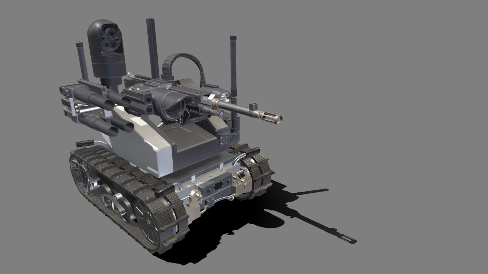 A small lightweight ground combat drone. Comes with a machinegun and four grenade launcher tubes as armament. Was made game ready for Unreal Engine, though just put up a static mesh version here for now.
Made as part of a package of ground combat drones on the Unreal Marketpetplace for Unreal Engine. Since they've thrice declined seller status on sketchfab without providing any reason, I've got no plans now to sell anything here, so if you are interested you can go check out the Epic Marketplace.

A video showing it and other drones I made in use in Unreal Engine.
https://www.youtube.com/watch?v=xSii7084ZWg&amp;lc=UgzbhOTW550vFwHLnyh4AaABAg - Ground Combat Drone 1 - 3D model by Terricon4 3d model