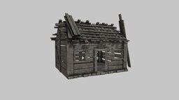 Old House wooden room, abandoned, wooden, cottage, exterior, medieval, ready, barn, pool, cityscene, hut, farm, old, destroyed, hause, architecture, game, lowpoly, low, poly, model, home, wood, interior, construction, village, horror