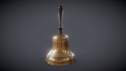 Handheld Bell Ringer sound, bell, ready, alarm, ding, brass, signal, metal, alert, noise, warning, loud, chime, ringer, dong, game, 3d, pbr, model, wood, textured