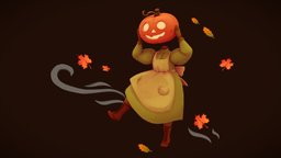 happy pumpkin head 3dcoat, dress, hand-painted-texture, charactermodel, pumpkin-halloween, pumpkin-head, maya, character, handpainted, girl, hand-painted, halloween, pumpkin, spooky
