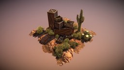 Post Apocalyptic Set of Boxes&Bottles set, cactus, desert, props, box, alcohol, bottles, arizona, game, wood