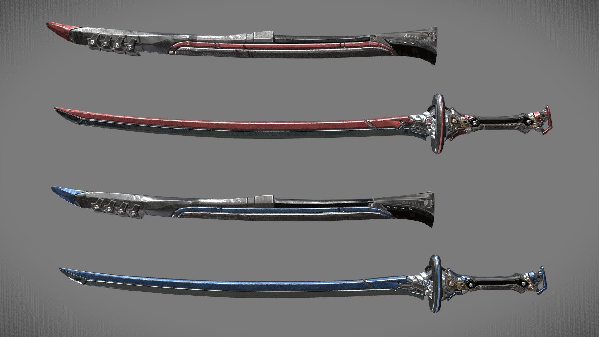 Two Colors Epee
Half hand-painted, highly detailed, and rigged, this model is compatible with your game engine of choice.
Updates: - Texture remake - Both sword and sheath models share the same material - Cleaner topology - Optimized polycount - Organized UV
Real world scale: approximatively 215cm X 10cm X 10cm
Formats: - FBX - Unreal Engine 4 uasset (Copy and Paste) - Unity 5 Package (Drag and Drop) - CryEngine 3 Textures - PBR MetalRough Textures - PBR SpecGloss Textures
This product includes:
FBX: - 1 Sword Model - 1 Sheath Model
Unreal Engine 4: - 1 Material - 4 Textures
Unity 5: - 1 Material - 4 Textures
CryEngine 3 : - 3 Textures
PBR Textures: - 6 MetalRough Textures - 5 SpecGloss Textures
* All maps are in 4096 X 4096
* 3Ds Max Vray &amp; Blender Cycles formats are available upon request



Please leave a Like or a Comment if you like the model to help me bring you better products.
Thank you! - Two Colors Epee - Remake - Buy Royalty Free 3D model by Lokomotto (@THEOJANG) 3d model