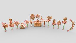 Ginger Bread Gear Weapon Set games, blockbench, weapon, minecraft, lowpoly, pixelart