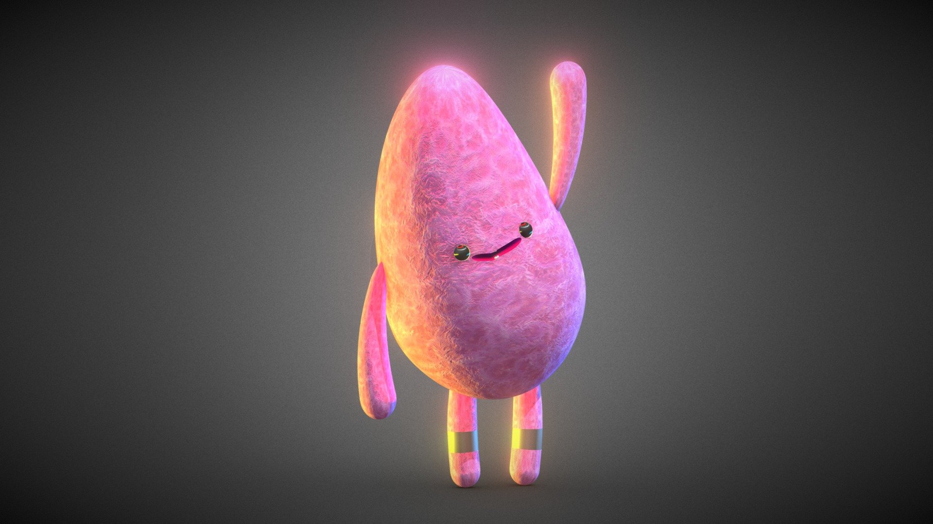 Cartoon character to create a cartoon or static image. The pink character waves his hand 3d model