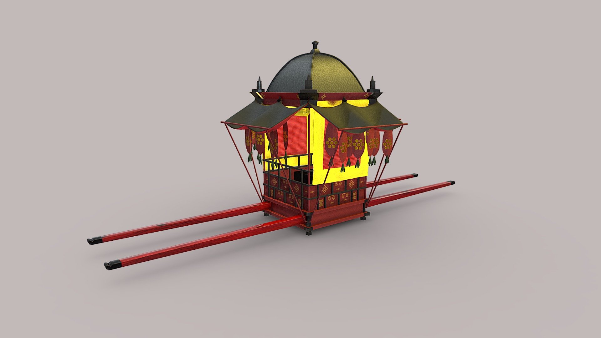 Modelling in Blender

Painting in Substance Painter
 - Traditional Royal Palanquin - Download Free 3D model by gozdemrl 3d model