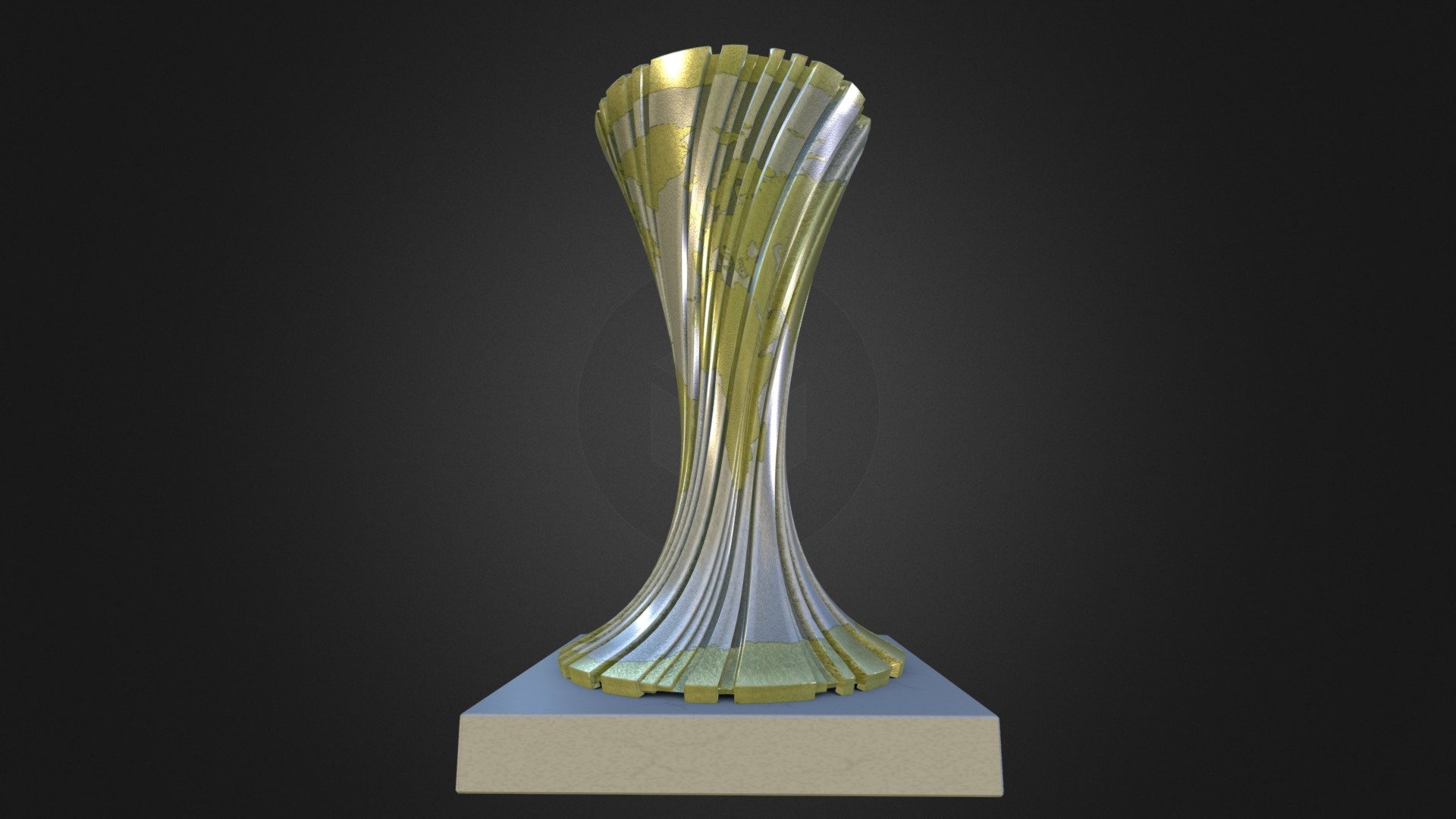 I wasn't able to find something that specifically refers to soccer and at the same time goes well with this design.

More info at: http://www.blenderartists.org/forum/showthread.php?340044-Sketchfast-World-Cup-trophy - Classic Twisting Cup #soccerfast  - 3D model by Carlo Bergonzini (@carlo-bergonzini) 3d model