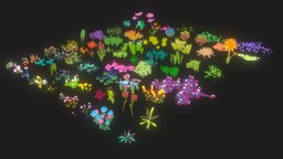 Low poly Cartoon Flower Collection 01-Game Ready trees, tree, scene, plant, landscape, forest, grass, toon, plants, mushroom, flower, cactus, flowers, park, jungle, background, low-poly, cartoon, lowpoly, low, poly, environment