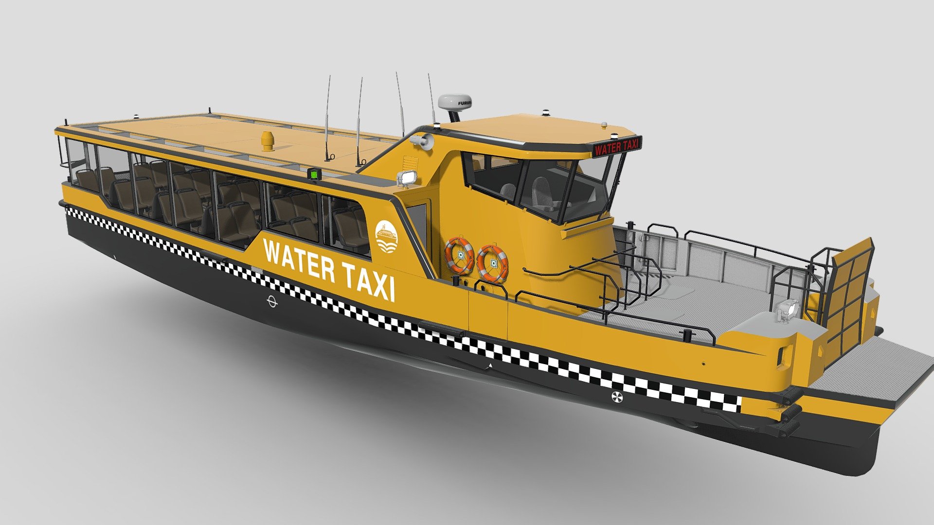 City ferries

Nothing is more important than a ferry Commuters can avoid traffic jams by traveling by ferry.

Instead of sitting in the car, they can sit down and relax: read the morning paper.

This all-electric ferry combines optimal passenger conditions with efficient traction.

Automatic charging system allows you to fully charge the steam in just 7 minutes

Highly detailed City ferries

For distant and close angles.

For visualization of animations and games.

The Model has an original size.

Length (m) 23.2

Passengers 75

Beam (m) 5.6

Draught (m) 1.2

Speed max (kn) 10

Model formats: * .max . ma .fbx .obj .blend
 - City ferry - Buy Royalty Free 3D model by IgYerm (@IgorYerm) 3d model