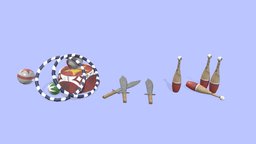 Low Poly Circus Props circus, vintage, grunge, props, maya, substance-painter, gameready, noai