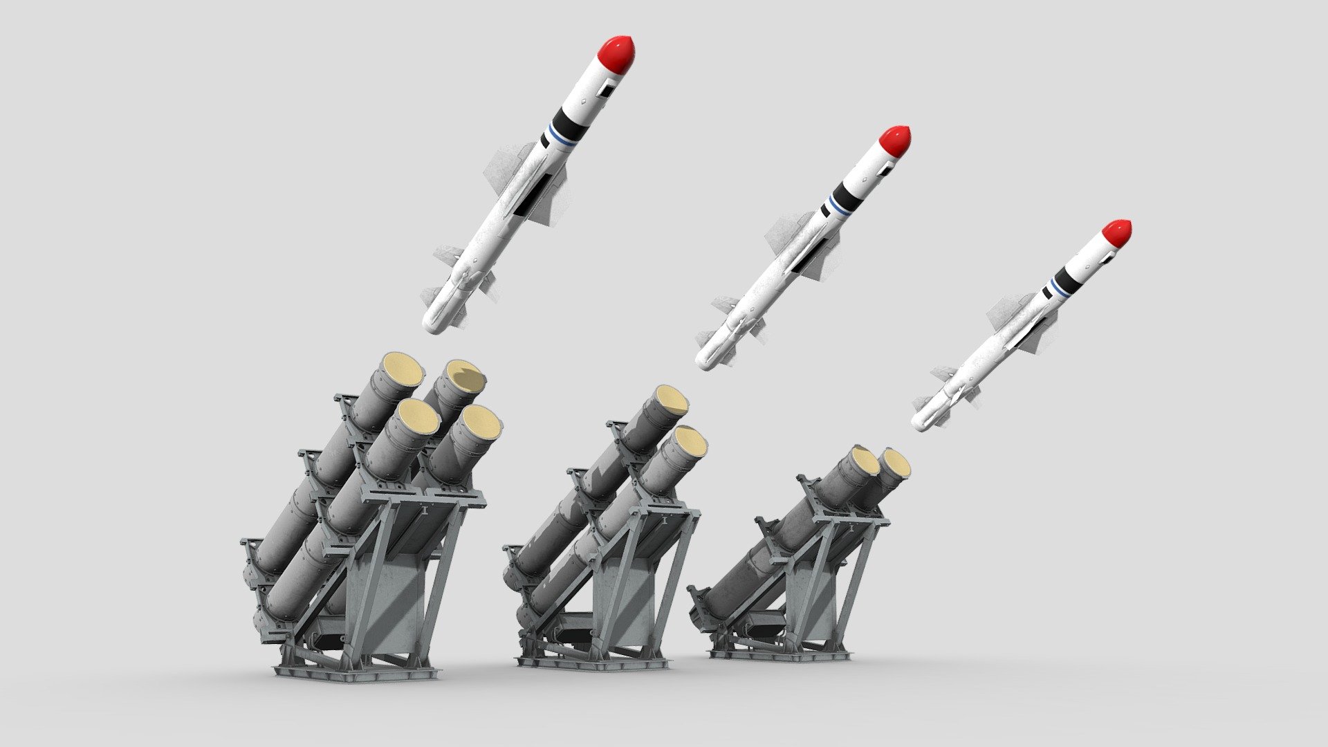 The Mk 141 (Mark 141) is an American naval launcher
for the Harpoonanti-ship missiles. 
It is used on ships of the US Navy and other countries. 
The installation is a frame on which from 1 to 4 transport and launch containers 
with missiles are installed with a fixed lifting angle. 
Highly detailed Mk 141 model 
For far and near angles. 
For rendering animations and games. 
Has real dimensions. 
Model formats: * .max . ma .fbx .blend 
All textures are 4k resolution - Mark 141 RGM 84 Harpoon - Buy Royalty Free 3D model by IgYerm (@IgorYerm) 3d model