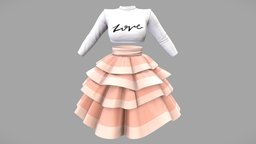 Female Crop Sweater Layered Skirt Outfit