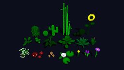 Plants Pack plant, grass, plants, flower, exterior, cactus, flowers, pack, adventure, sunflower, mushrooms, bamboo, bush, sandbox, isometric, roses, assetpack, carnivorous-plant, 3dpixel, unity, lowpoly, voxel, gameasset, stylized, gameready, plants-nature, waterlillies, maxicalvoxel, whiterose