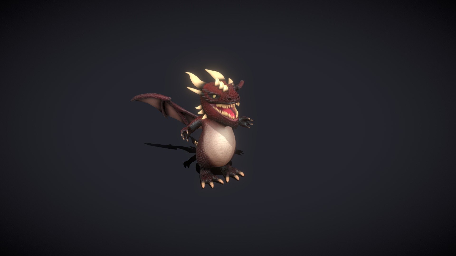 Cartoon Red Dragon Animated 3D Model

Technical details:  




File formats included in the package are: FBX, OBJ, DAE, GLB, PLY, STL, ABC, BLEND, Unity 3D, UnrealEngine

Render engine: Eevee

Polygons: 6,361

Vertices: 6,097

Textures: Color, Metallic, Roughness, Normal, AO

Textures are 2k resolution

Model is rigged and animated.

12 animations are included: Idle, Talk, Walk, TakeOff, Fly, Glide, Land, FireFyling, FireStanding, Defend, Sleep, Death. All animations (besides TakeOff, Land and Death) are full cycles.

The model has several blend shapes/shape keys that can be applied to any animation and is optimized for the following facial expressions : Smile, Sad, Surprised.

Expression can be combined (e.g. 50% smile, 20% surprised).

Only following formats contain rig and animations: BLEND, FBX, GLTF/GLB, Unity 3D, UnrealEngine

For UnrealEngine: Fire created using UE Niagara system and binded to the respective animations
 - Cartoon Red Dragon Animated 3D Model - Buy Royalty Free 3D model by 3DDisco 3d model