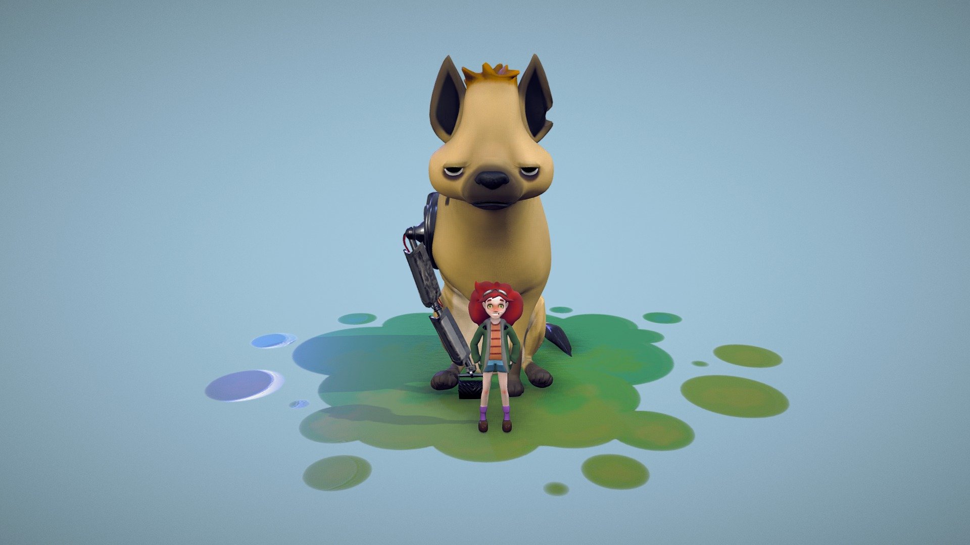 Some characters I designed for my character design's subject in my master's degree: 
 AEDNAT is an intelligent and troublemaker 9 years old girl and GOVAN is a giant hyena fed up of taking care of her. But after all, they're best friends and love each other 3d model