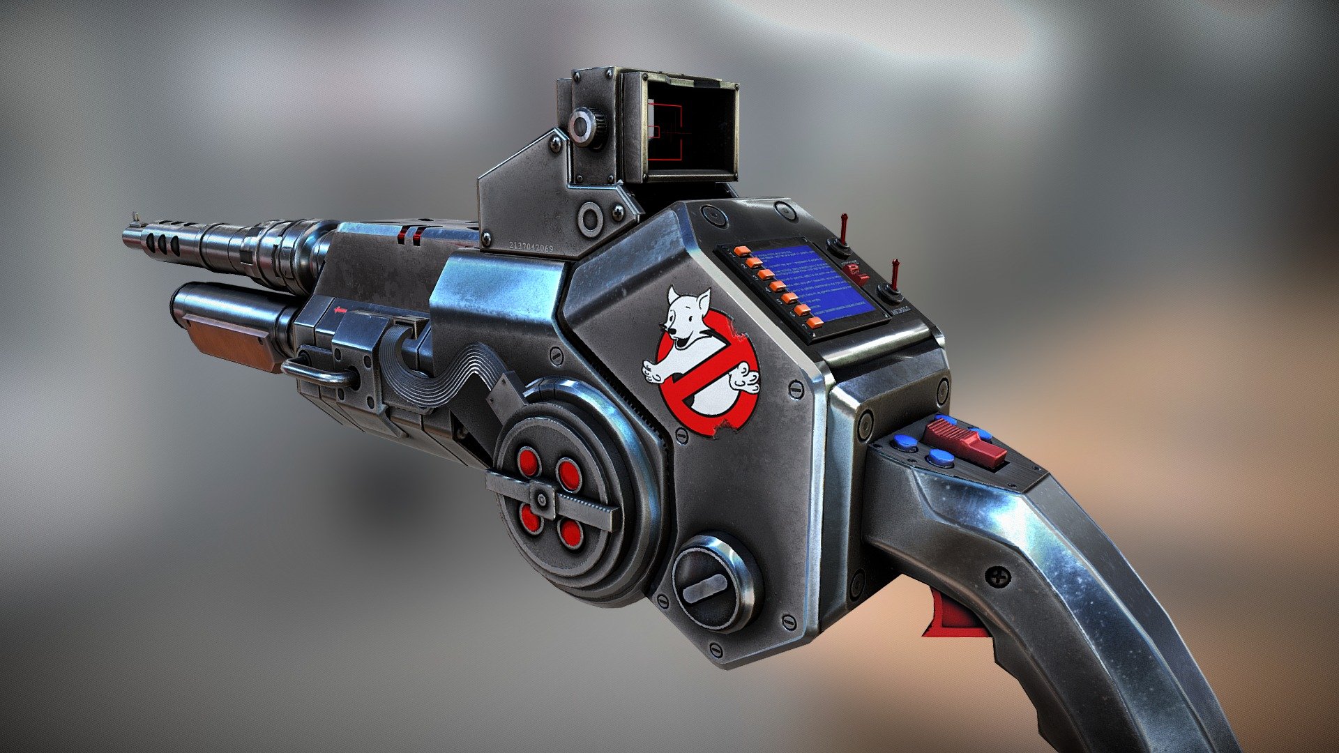 Ghost Buster Rifle was made for the mobile game Wild Hunt for Ten Square Games. High Poly, retopology and uv-mapping made in Blender, textures in Substance Painter and Photoshop - Ghost Buster Rifle - 3D model by 3dbogi 3d model