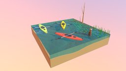 Low Poly Kayak plants, boats, pond, water, kayak, lilypad, paddling, blender, cool, lowpoly, blender3d