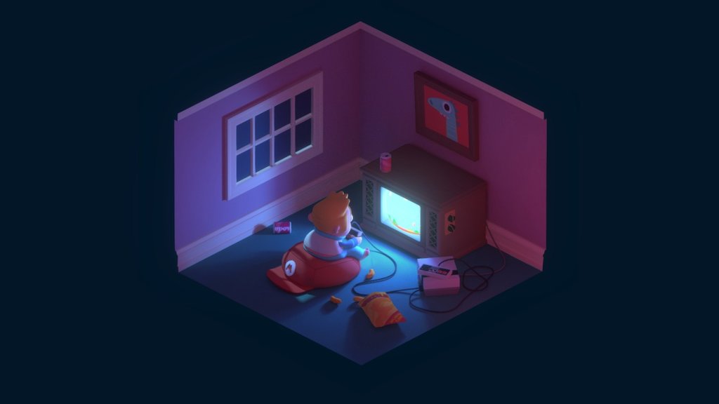 An entry for the #IsometricRoomChallenge. Modeled, lit and baked in Blender 2.79 3d model