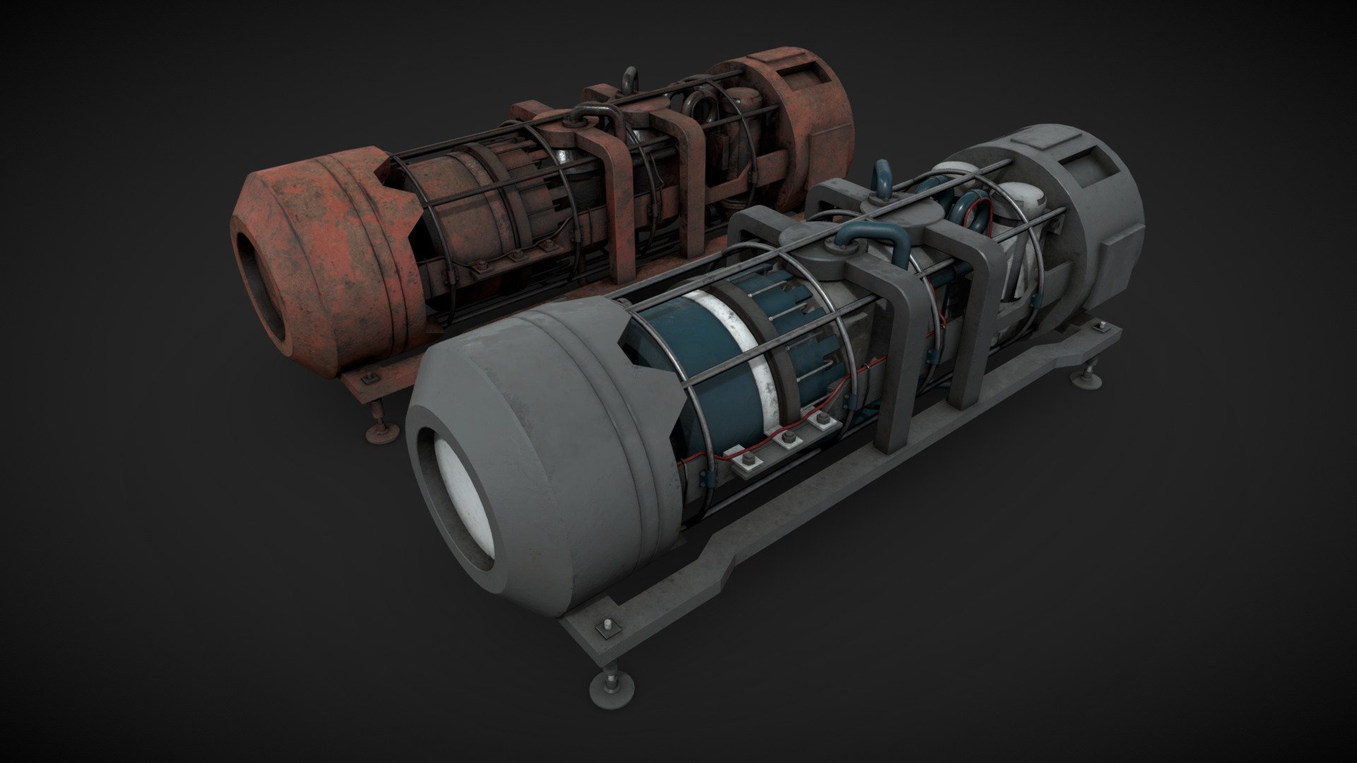 Machinery device for industrial visualizations 

4k PNG PBR textures included 

Painted and heavy rusted 

Non overlapped UVs 3d model