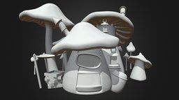 mushroom house 3d, blender, blender293