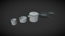 Lowpoly Kitchenware Set food, pot, household, hotel, restaurant, cook, pan, kitchen, cooking, kitchenware, houseware