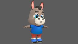 Donkey Mule Animated Rigged humanoid, toon, cute, little, chibi, toy, biped, animals, donkey, pony, unreal, mammal, run, farm, mule, burro, jackass, character, unity, cartoon, game, 3d, lowpoly, horse, model, animated, rigged