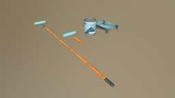 Paint Supplies game-ready, paint-can, low-poly, paint-supplies, paint-roller, paint-tray