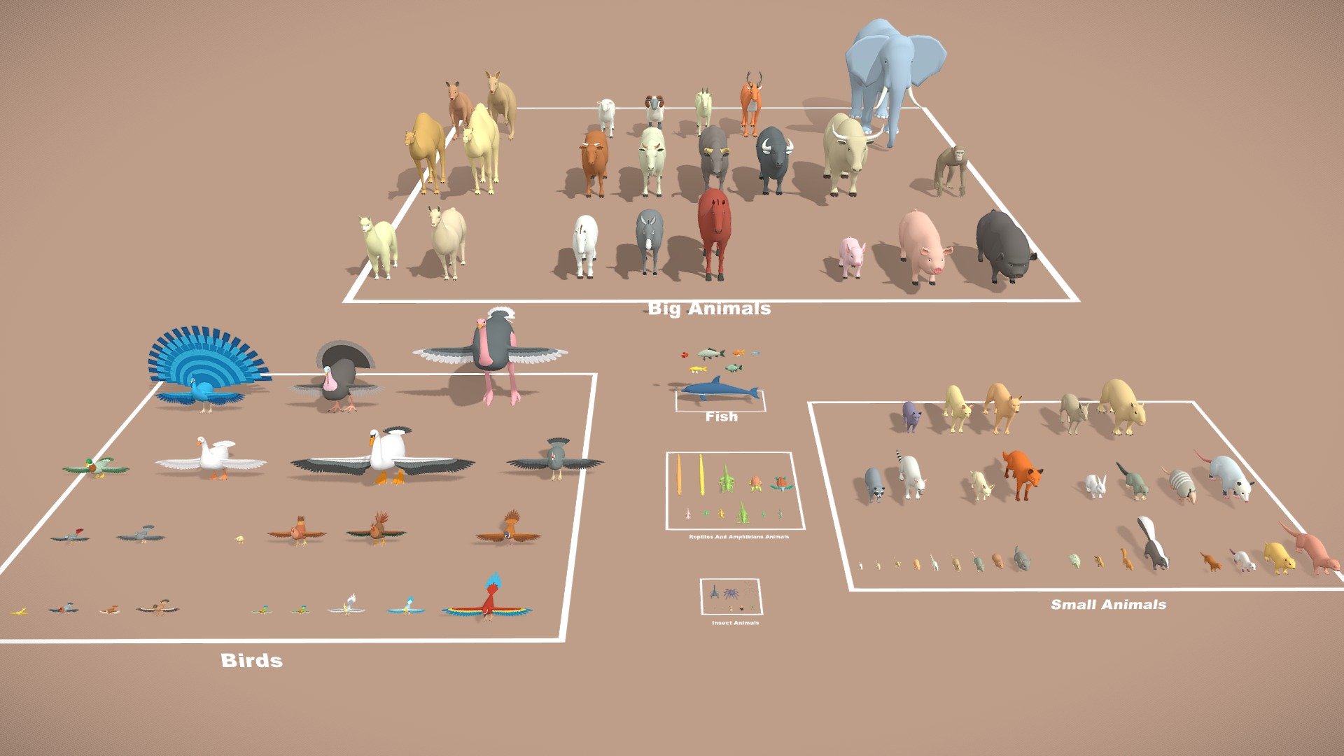 The ultimate collection of most popular domestic animals base meshes is here! The collection is suitable for game projects, cartoons, print models…



Small parts:





Birds lowpoly : https://sketchfab.com/3d-models/birds-lowpoly-animals-pack-e5cfa9f042f44ffaa6ddc6e39a24d03e

Small Animals lowpoly: https://sketchfab.com/3d-models/small-animals-lowpoly-animals-pack-afade60c9bc148a59fbc7186ca860276

Big Animals lowpoly: https://sketchfab.com/3d-models/big-animals-lowpoly-animals-pack-af3f9a4d90104353b9f93920bf9584b9

Reptiles, Amphibians lowpoly: https://sketchfab.com/3d-models/reptiles-amphibians-lowpoly-animals-pack-5ae0099cf8d04b07abd13b9e4b97ed4e

Insect lowpoly: https://sketchfab.com/3d-models/insect-lowpoly-animals-pack-928928b5bd4f492d914b8bcbe0394662

Fish lowpoly: https://sketchfab.com/3d-models/fish-lowpoly-animals-pack-6b83a0562b624465bd9cf54491323f52


Buy large collections to save more than buying small


Contact me for support. Hope to receive feedback from everyone. Thanks
 - Animal Collection Lowpoly - Pack 100+ Assets - Buy Royalty Free 3D model by DuNguyn - Assets store (@nguyenvuduc2000) 3d model