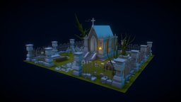 Low Poly Graveyard cemetery, grave, crypt, necropolis, graveyard-props