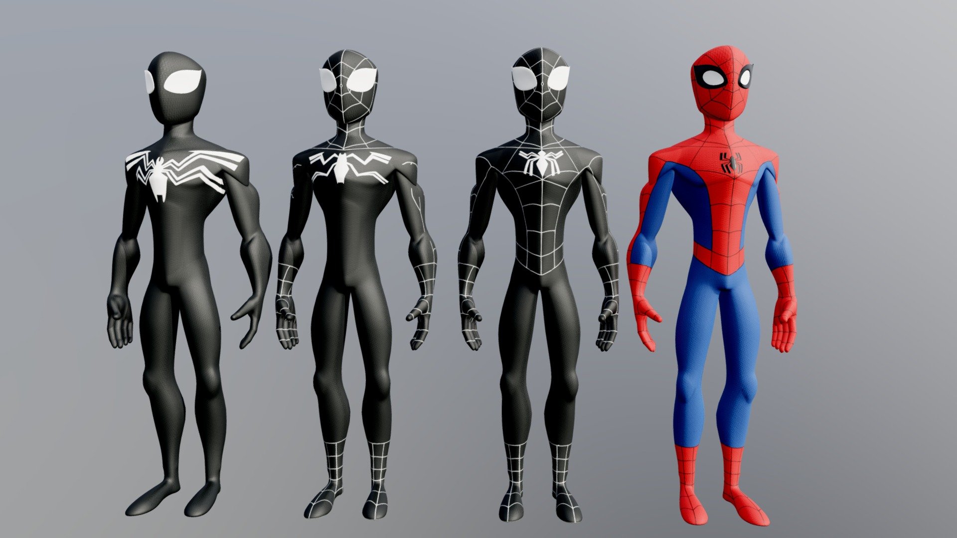 Quick disclaimer: You should know the basics of blender cuz the blender file in the zip has the better and low poly version of model and different shader versions while fbx obj models are kinda wonky and couldn't have textures of Pete applied..
* This model is not rigged completely..
* Good geometry.
* around 21K vertices,..
* A pete model also inculded in the zip (couldnt get the clothes well enough)
* Also added toon shaded versions of the suits.
* Put pure love for the character into making this.
So Finally after 2 years of learning blender to make this model, here we have it.
i really wanted to give justice to an accurate 3d imagination of this character after a rewatch of the show. I have modelled and textured the character but I am not good at rigging.(I have added a basic rig though) I really hope you guys will be able to rig this and make sick-ass animations. I really hope you like it 3d model