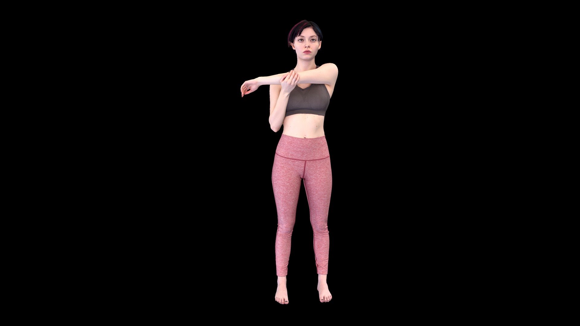 Amy in a triceps stretch exercise pose wearing yoga outfit.

Product Features:




Game Engine and PBR ready

High Poly

Textures:

All maps are in PNG format.




Diffuse Map (8192x8192)

Specular Map (8192x8192)

Roughness Map (8192x8192)

Normal Map (8192x8192)

SSS Map (8192x8192)

Model Polycounts:




159967 Faces

79998 Vertices

Available File Formats:




OBJ

FBX

About Human Engine:

Using our 150 DSLR Photogrammetry rig, we create 3D and 4D assets for Games, VFX, Movies, Television, Virtual Reality and Augmented Reality. From 3D scanning to rigging, game-engine integration, we have your character creation needs covered 3d model