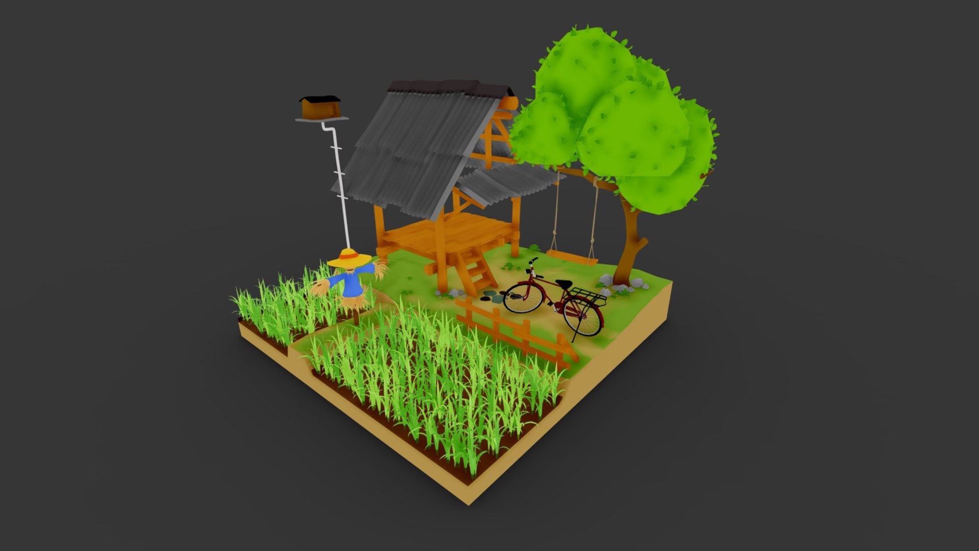 Low poly paddy field 3d model