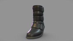 Female Black Buckles Straps Mid Heels Calf Boots leather, small, fashion, girls, mid, buckle, shoes, straps, boots, heels, womens, calf, thick, female, black, mi963107