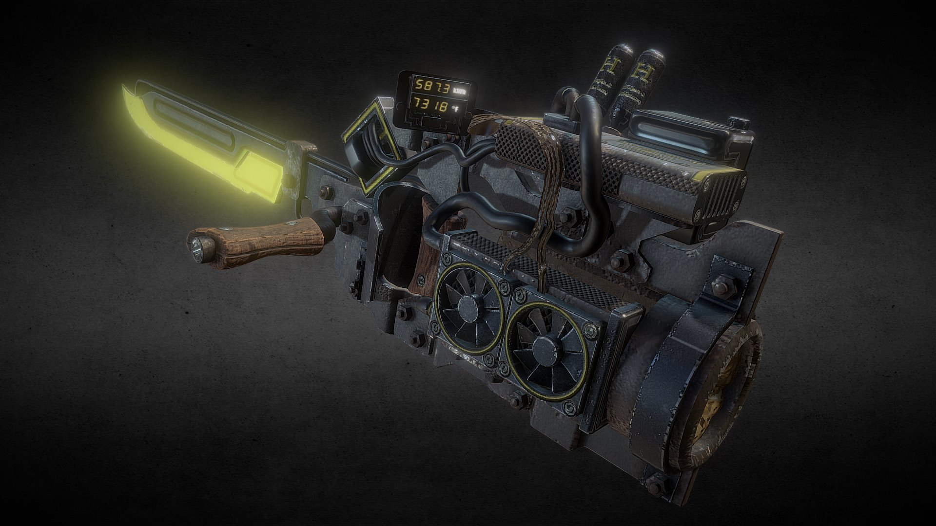 A retro-style nuclear powered blade that is heated to extreme temperatures via electrical resistance

modelling in maya 2017 and textured in substance painter 2

i would have exported at higher resolution but substance is giving me some problems :( 

lemme know what you think! - PowerCleaver - 3D model by Glennosaurus (@ghilby) 3d model