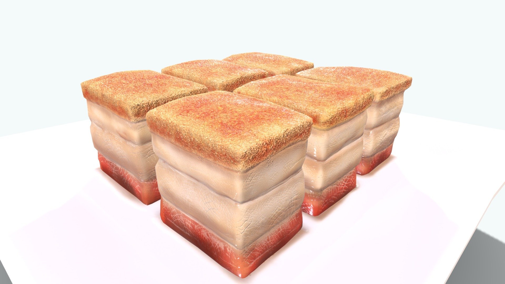 Hi~ It is a Macau Roast Pork

It has 3540 Polys and 3554 Vertex.
It can be used in game,VR,AR,CG. 

It have 5 textures(PBR)

2048*2048 size

BaseColor1
Ao1
Metallic1
Normal1
Roughness*1

Display pics use Marmoset Toolbag to render.

I hope you like it~

Thank you.If you have any question , please tell me 3d model