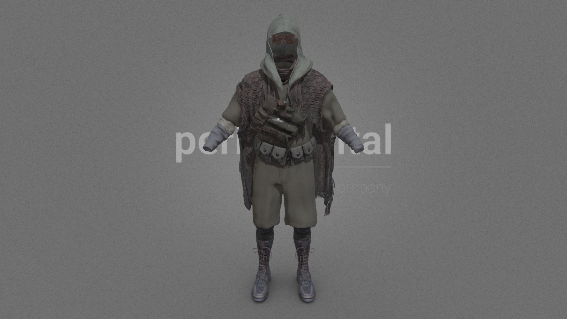 Grey knitted hood, brown sunglasses, grey scarf, grey knitted short sleeve overalls with buttons, side pockets and central grey leg warmers; grey wool vest, grey tactical multi-pocket belt, dark brown leather shoulder bag, black kneepads, dark brown leather military boots with laces. 




They are optimized for use in 3D scenes of high polygonalization and optimized for rendering.

We do not include characters, but they are positioned for you to include and adjust your own character.

They have a model LOW (_LODRIG) inside the Blender file (included in the AdditionalFiles), which you can use for vertex weighting or cloth simulation and thus, make the transfer of vertices or property masks from the LOW to the HIGH** model.

We have included the texture maps in high resolution, as well as the Displacement maps, so you can make extreme point of view with your 3D cameras, as well as the Blender file so you can edit any aspect of the set. 

Enjoy it.

Web: https://peris.digital/ - Wasteland Series - Model 03 - 3D model by Peris Digital (@perisdigital) 3d model