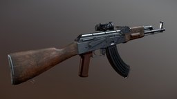 AKM rifle, assault, magazine, stock, game-ready, akm, optic, substancepainter, 3d, 3dsmax, pbr