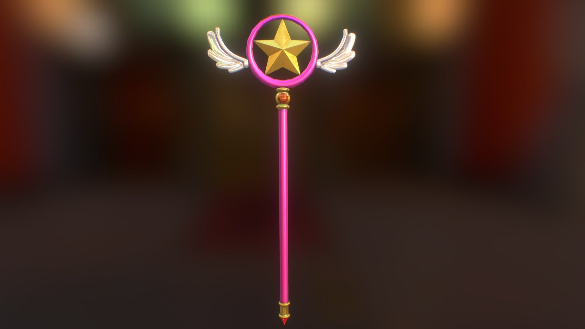 When Sakura captured all the cards and passed the Final Judgment, the head of the Sealing Wand changed from a bird to a yellow, five-pointed star inside a circle with a small, feathered wing on either side, due to the fact that Sakura's powers came from the stars.

This form retained all the powers of the old one, but also gave Sakura the power to change the cards into Sakura Cards. Although in the beginning, it drained her of her energy, physically, emotionally and mentally, leaving her exhausted and prone to falling asleep 3d model