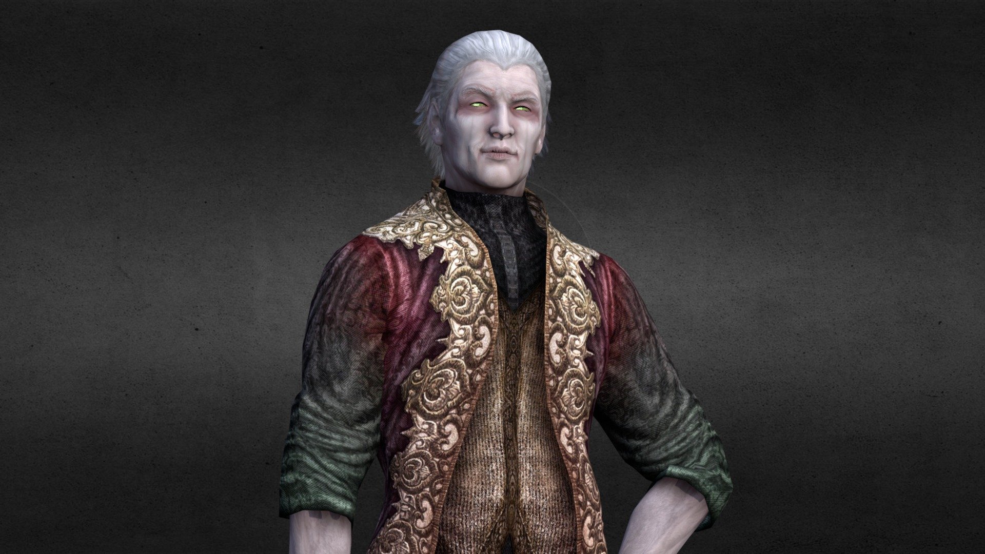here's a new mortal-style outfit for our favorite underworld god! this doesn't quite qualify as casual, but it IS the counterpart to casual raiden - the outfits were designed as a set long ago, and they're finally here. the design paint-work, patterns, and color palette are remade in the proper shinnok style; his outfit is heavily modified and restyled from another game base, but everything except the embroidery is new. his face is the same as battle edition shinnok, with the simplified mkx posing structure for easy expressions. his jacket and boots are fully removable with disappearing shadows (he has a vest and socks underneath). have fun! - Formal Shinnok - 3D model by judgemk (@judgmentfist) 3d model