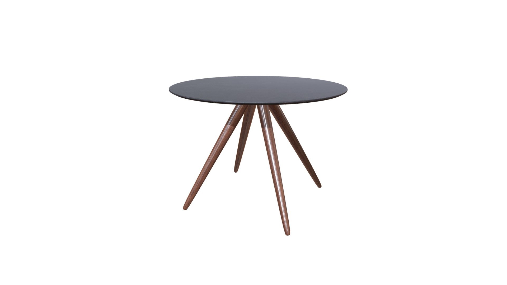 Splayed legs and round top give the Grapeland Heights Table a mod feel. Has a handsome walnut color finish in the legs and matte black with wood grain for the top. It's a lovely foil for mid-century chairs. www.zuomod.com/grapeland-heights-dining-table-walnut - Grapeland Heights Dining Table Walnut - 100094 - Buy Royalty Free 3D model by Zuo Modern (@zuo) 3d model
