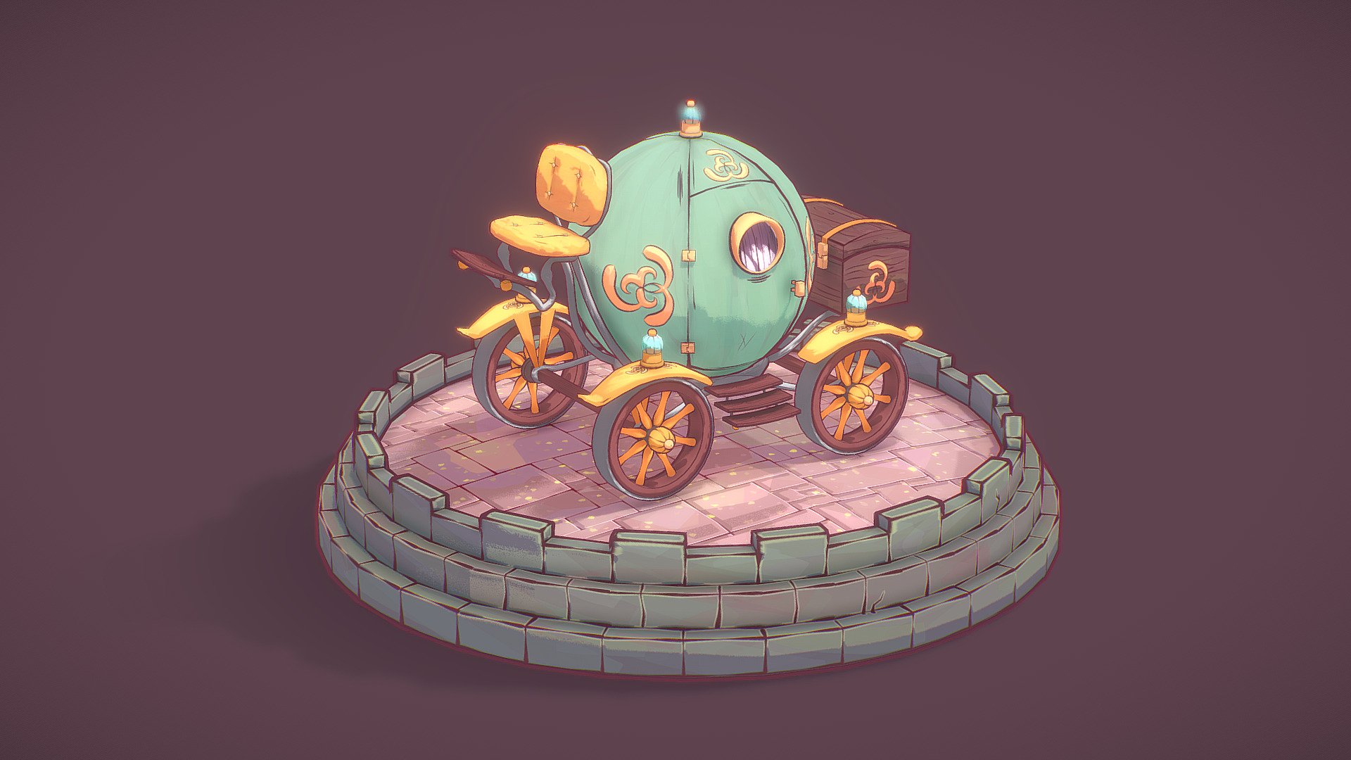 Line art and hue variation textures created with Inkscape. 

Procedurally shaded with Blender and baked using Cycles.

(C) 2021 David Lettier

lettier.com - Carriage - 3D model by lettier 3d model