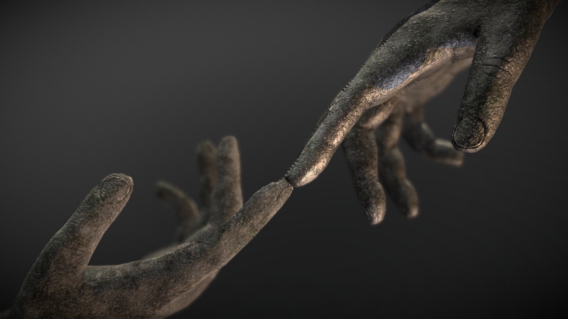 This is a work in progress of a personal project i have been working on. Ever since working on our previous project Aurora, i've always been thinking of ways to integrate interesting and powerful scultptures into the environment that will dwarf the player in awe. This was a piece i couldn't get out of my mind the most though.

I wanted to explore how an ancient civiliasation would visulaize the journey of a soul from the mortal plane to the after life. Taking themes from Michalangelos &lsquo;Creation of Adam', the piece represents the connection between Human and God. travelling from one domain to another represented through a staircase running up both beings hands. There's still a lot i need to work on and thoroughly develop as i would still like to include some backing environment and also make the topology of the environment stand out 3d model