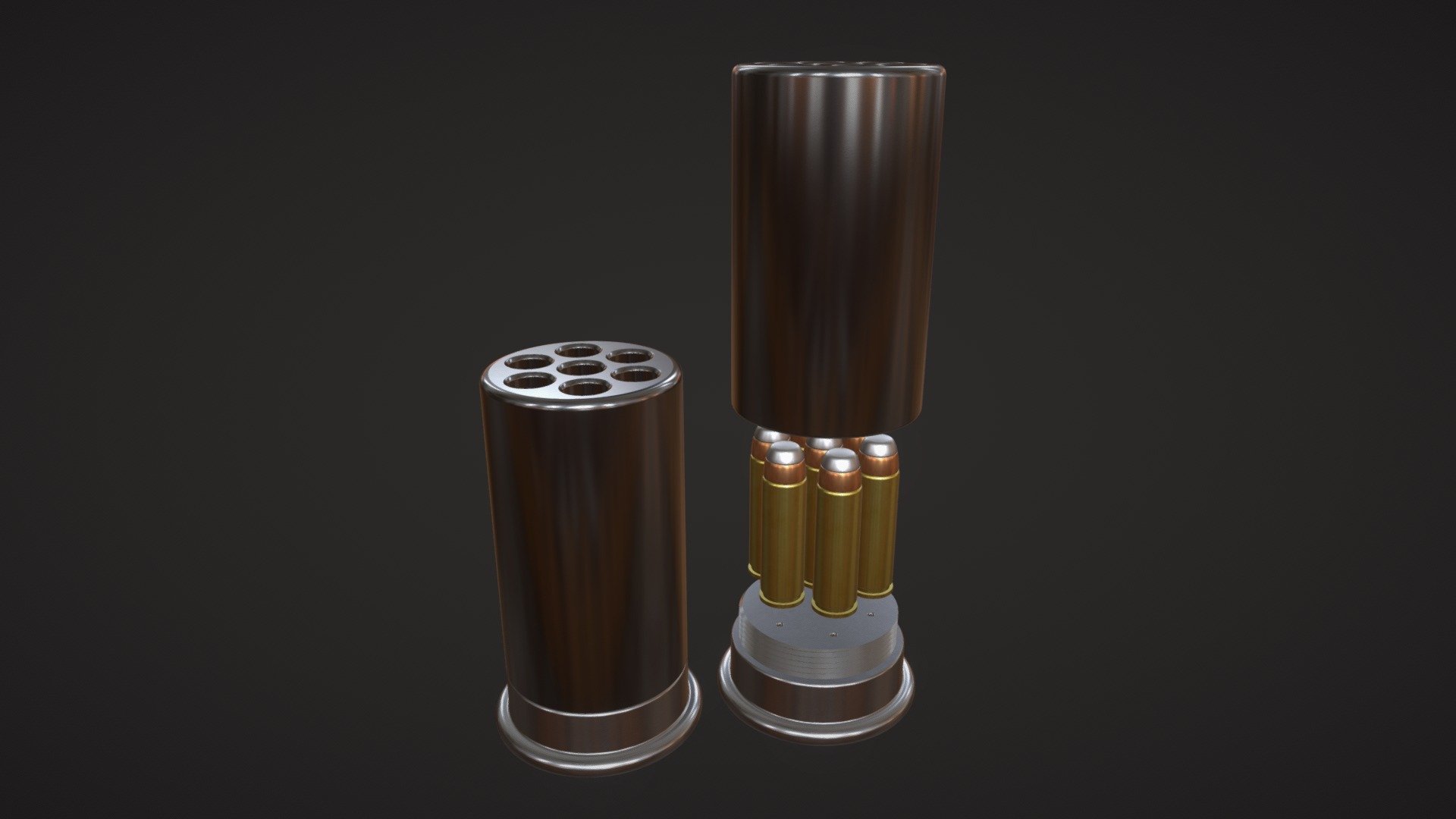 A large 1 gauge (bore about 1.95 inches/49.53mm) Hornets Nest Shell which are a type of chamber insert for firearms that allow large caliber firerams to shoot multiple rounds of smaller cartridges, in this case the &ldquo;smaller