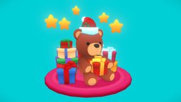 Teddy Bear. Merry Christmas room, hat, bear, toon, cute, teddy, snowman, winter, assets, snow, pack, store, christmas, holiday, props, gradient, snowball, christmastree, gradienttexture, cartoon, game, blender, lowpoly, gameasset, christmas2020, kawuaii