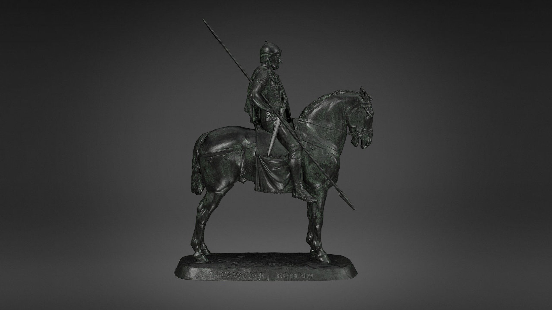 Cavalier Romain

Emmanuel Fremiet (1824-1910)

MAN22356

Commande impériale 1866.

PÉRIODE : 19e siècle - Europe (période) - période contemporaine de 1789 à 1914

bronze

DIMENSIONS :
Hauteur : 1,47 m
Largeur : 1,13 m
Profondeur : 0,45 m

Musée d'Archéologie nationale

L'Agence Photo

This is a light 3D model for web display. To use the high quality model contact agence.photo@rmngp.fr

© Rmn-GrandPalais/Reproduction 3D Rmn-GP - Cavalier Romain - 3D model by Rmn-Grand Palais (@francecollections) 3d model